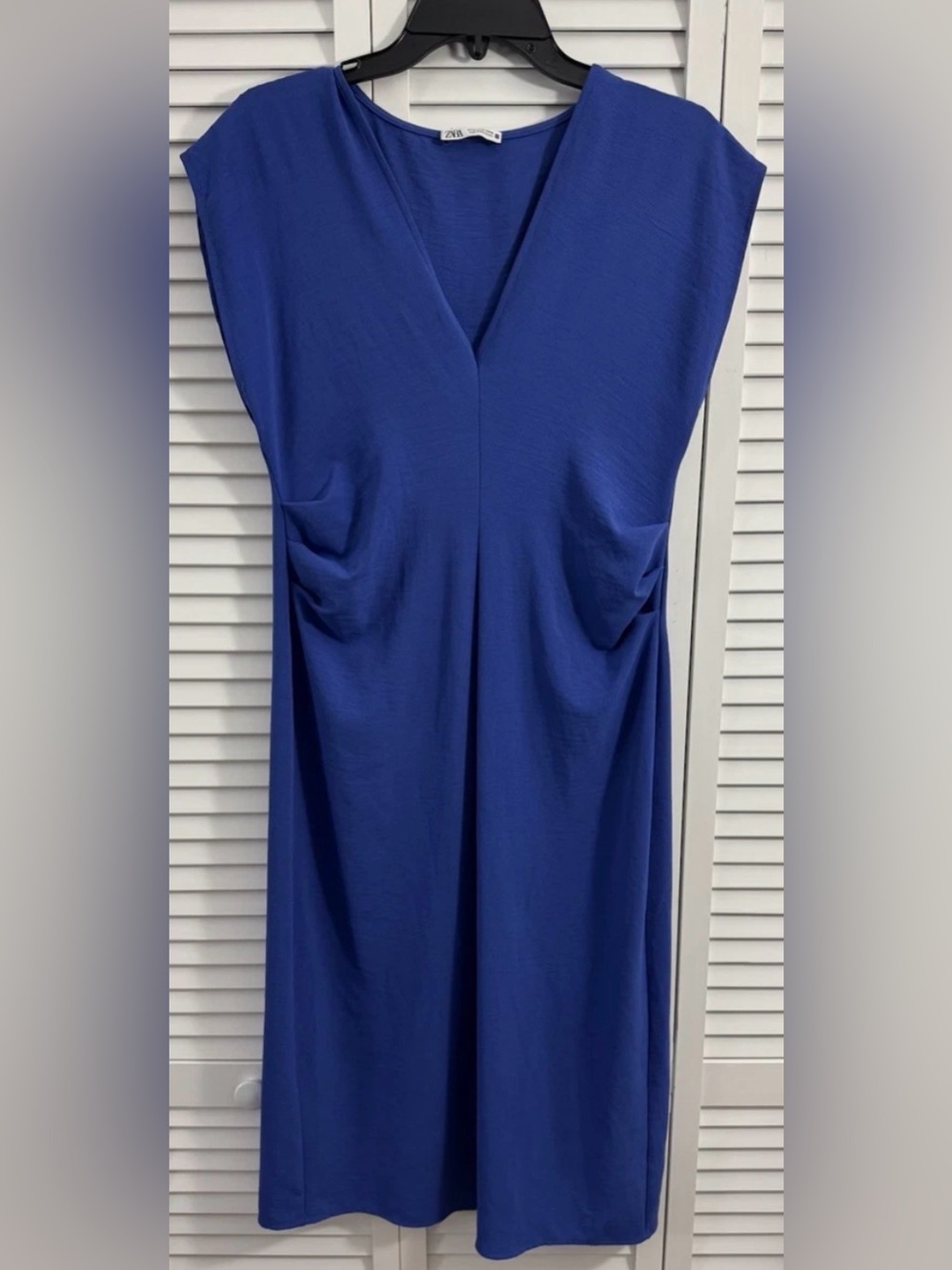 Zara Cobalt Blue V-Neck Draped Midi Dress
